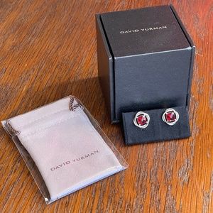 David Yurman Infinity Earrings with Garnet Sterling Silver 7mm